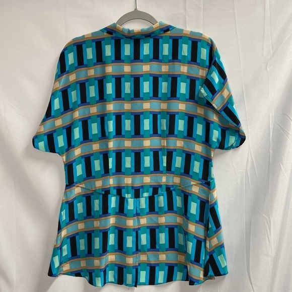 Tracy Reese New York 100% Silk Short Sleeve Top Geo Print Multi Size Medium - Picture 2 of 4